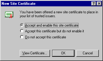 New Site Certificate dialog box