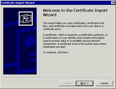 New Certificate Import dialog box 2